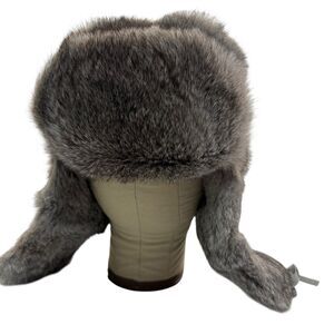 Crowncap Aviator Brown Gray Rabbit Fur Trapper Hat Quilted Lining Large